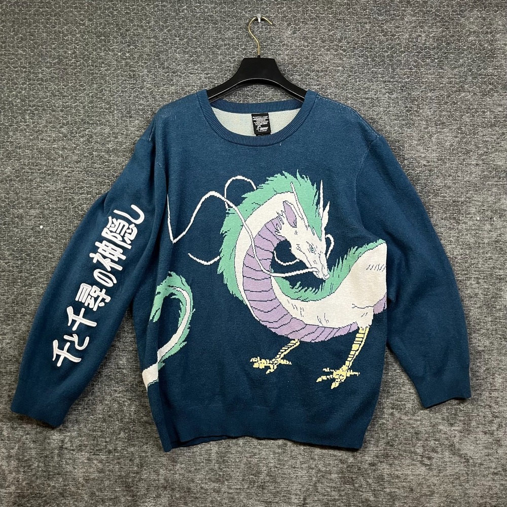 Hot Topic Studio Ghibli Spirited Away Sweater Unisex Blue Haku Dragon Anime - 2X